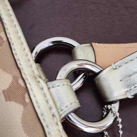 Like New Rare Coach Optic Metallic Gold & Tan Satchel Bag Handbag Purse - Picture 8 of 15